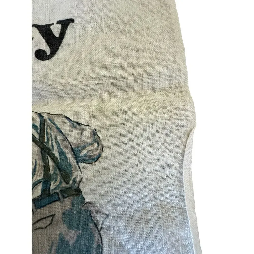 Tea Towel 1977 Calendar Linen Liberty Man Fixing Car Vintage READ NOTE